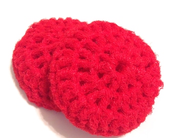 Red Crocheted Nylon Netting Dish Scrubbies-Pair