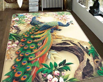 3D Peacock Couple 149 Non-Slip Rug Mat Room Mat Quality Elegant Photo Carpet bathroom office home quality living room
