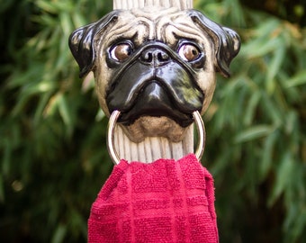 Fawn Pug Towel Holder Looking Right