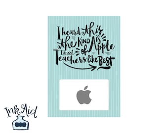 Printable MALE Teacher Gift 5x7 • Add Your Own Apple iTunes Gift Card • PDF and JPG Formats Aqua Blue Turquoise Word Art Subway Style