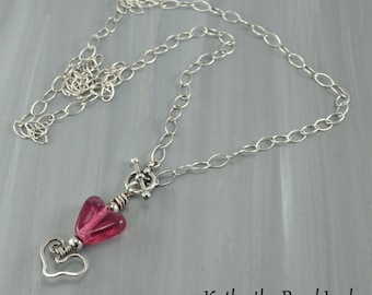 Sterling Silver Necklace -Sterling Silver Lampwork Heart Chain Necklace - KTBL