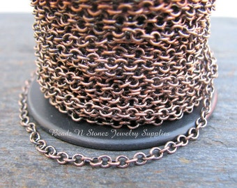 5 Feet Quality Antique Copper Plated Brass 2.1 x 2.7mm Fine Cable Link Chain