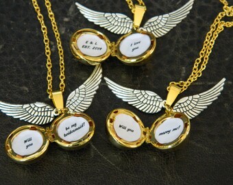 Personalised Golden Brass Ball Locket Necklace. Secret Message.Propose.Bridesmaid.Anniversary.Wife.Best Friends.Birthday.Snitch Necklace