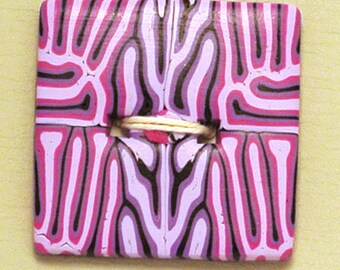 Large Square Button Pink and Purple Handmade Polymer Clay