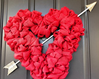 Heart shaped wreath - Heart shaped red wreath w/ arrow, Red wreath, Red heart shaped wreath, wreath, Red heart wreath, Valentines Day,