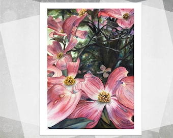 Pink Dogwoods Giclee Print - Realistic Watercolor Flowers, Watercolor Painting, Botanical Painting, Pink Flowers, Gift, Floral