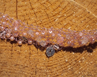 Hand Knitted Wire Bracelet Cuff - Blush