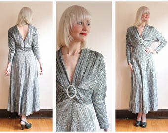 1970s Gown // Bianca Lurex Silver Gown // vintage 70s dress
