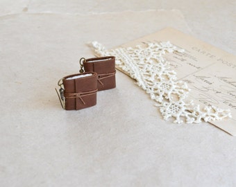 Brown Leather Book Earrings