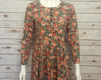 Vintage, 80's, Laura Ashley cotton floral day dress/ Small