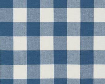 Denim 1" Plaid Cotton, Carolina Gingham, Blue Scarf Fabric, Navy Cream Quilting fabric, Apparel Fabric, Plaid cotton Scarf, Robert Kaufman