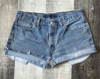 Levi's 505 High Waisted Shorts Vintage Levis Cut Off Levi Shorts High Waist Denim Cutoffs Distressed Red Tab Jeans Size Medium Large 10 12