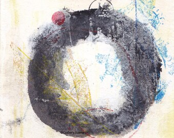Enso I - February 2017, abstract painting on paper, 5 x 5, small art work