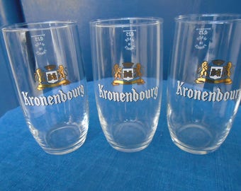 Advertising glasses - set of three glasses - Kronenbourg beer glasses - French beer - 70s