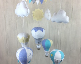 Hot air balloon mobile - baby mobile - baby crib mobile - cloud mobile - sun mobile - gender neutral - nursery mobile - nursery baby mobiles