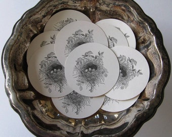 Bird Nest Tags Round Paper Gift Tags Set of 10