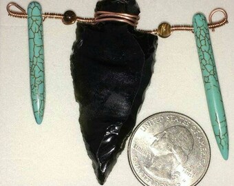 Turquoise and Obsidian Arrowhead Pendant