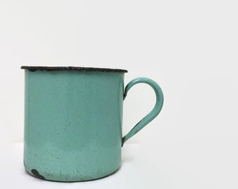 Primitive Chamber Pot with Chippy Blue-Green Enamel - Rustic Decor - Photo Prop