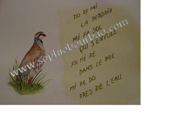 Nursery rhyme children Do Re Mi Partridge watercolor on paper