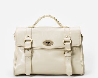 Minimalistic Classic Top Handle Bag with Removable Shoulder Strap in Premium Leather - By Mayer