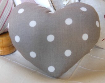 Set of 2 hearts fabric and linen printed with white polka dots