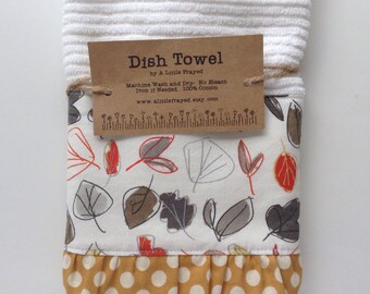 Dish Towel / Kitchen Bar Mop Towel / Autumn Fall Leaves Kitchen Towel with Ruffle
