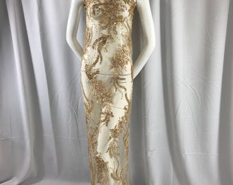 Gray/silver French Beaded Design Embroider On A Mesh-Prom-nightgown-sold By Yard main image 0