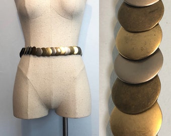 Vintage 70s 80s Mixed Metal Cinch Belt / Meyallic Circle Stretch Belt / Boho Gypsy Festival Disco Belt