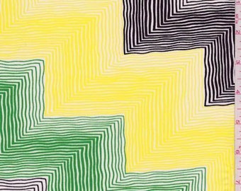Yellow/Green/Black Chevron Crepe de Chine, Fabric By The Yard