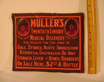 Vintage Celluloid Muller's Medicine Sign