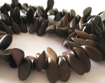 Full-Strand - Tiger Ebony 6x15mm Petal Wood Beads