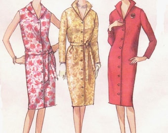 1960s Womens Button Front Shift Dress Italian Collar Summer Shift Dress Simplicity Sewing Pattern 5538 Size 16 Bust 36 UnCut