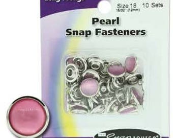 Snap Size 18 Fasteners, Capped Prong Pearl Pink Color - 10 Sets