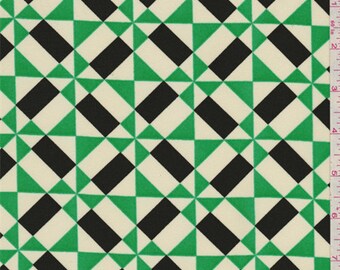 Ecru/Green Geometric Crepe de Chine, Fabric By The Yard