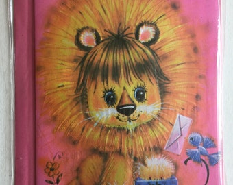 Vintage Birthday Card, Cute Lion and Bluebird, Unused