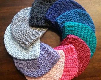 Handmade crocheted baby beanie hat in multiple colors of your choice