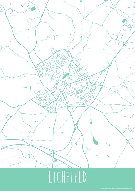 Items similar to Lichfield City England Art Map Roads Print - Your ...