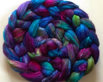 Hand Dyed shimmer roving 3ozs polwarth mulberry silk 70/30 ready to ship