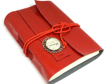 Red Faux Leather Journal with Blank Paper, Cameo, Handcrafted Journal, Travel Journal, Red Notebook, Vegan Journal, Mother's Day