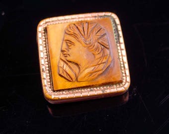 Antique cameo Button stud / carved tiger eye cameo / Victorian cufflinks accessory / button cufflinks / vintage one of a kind / gift for him