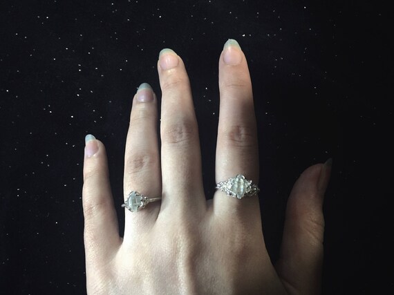 Dainty Herkimer Diamond Tibetan Quartz Ring Solitaire set in High Polish Solid Sterling Silver 925
