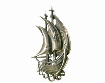 Vintage Handmade Vessel Brooch, Sterling Silver Brooch