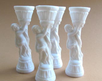 Set of Four Vintage Pillars, Cake Pillars, White Plastic, Figural, Wedding Cake, Shower Cake,Cake Toppers,Cake Decorating,Mixed Media Supply