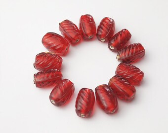 12 Oval Glass Beads Red Bohemian Style Size 13 x 8mm Suitable for Earrings, Necklace, Bracelet