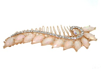 Marquise beads and crystal comb, French Twist Comb, Goldtone Color Wire Comb and Crystal