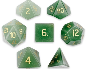 Set of 7 Handmade Stone Polyhedral Dice, Aventurine