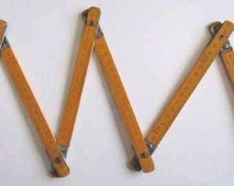 Rare Vintage Wooden Folding Carpenter Ruler - 1 meter