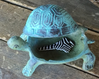 Cast Iron Turtle Tortoise Hide a Key, Realistic Garden Decor or Jewelry Holder