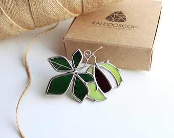 Brooch Chestnut, Stained glass brooch Chestnut, Brooch of glass Chestnut, Stained glass decorations, Fancy decorations,Jewelry made of glass