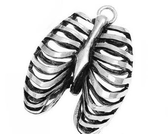 cage pendant chest skeleton Anatomy human steampunk silver 40x30mm